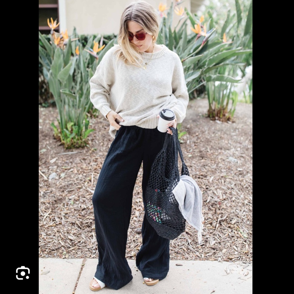GAP black double gauze wide leg pants